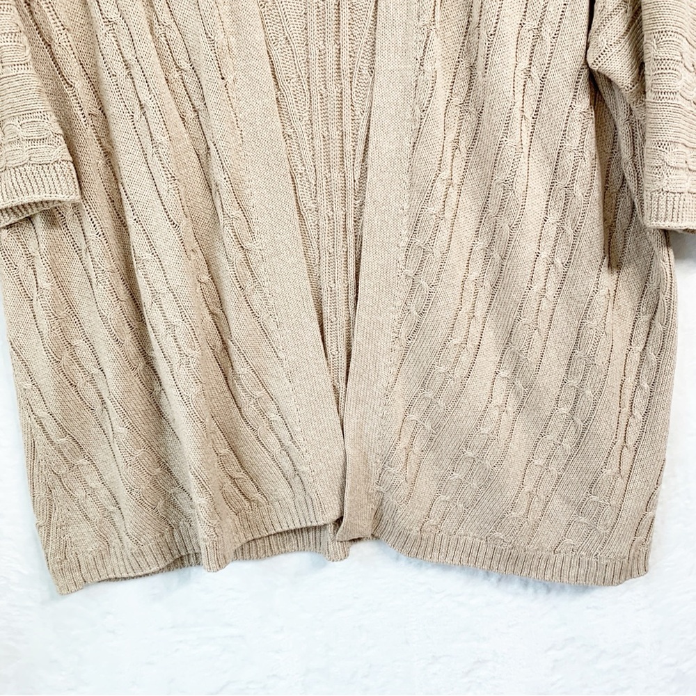 J. Jill Cable Knit Longline Half Sleeve Open Front Cardigan Tan Sz XL - Picture 4 of 8